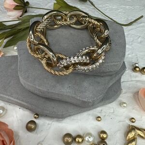 Chunky‎ Gold Tone Chain Bracelet Rhinestone Accent Statement Fashion Jewelry